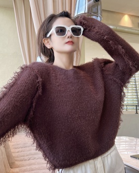 Autumn round neck tops loose short sweater for women