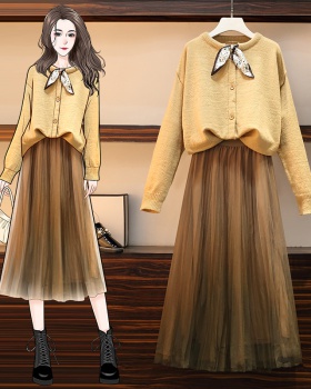 Autumn and winter long sleeve sweater 2pcs set for women