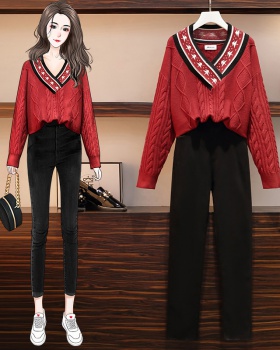 Fat sweater autumn and winter jeans 2pcs set for women