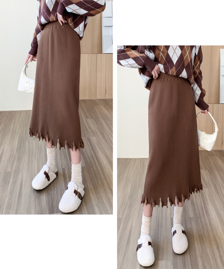 Knitted woolen yarn tassel bag long skirt for women