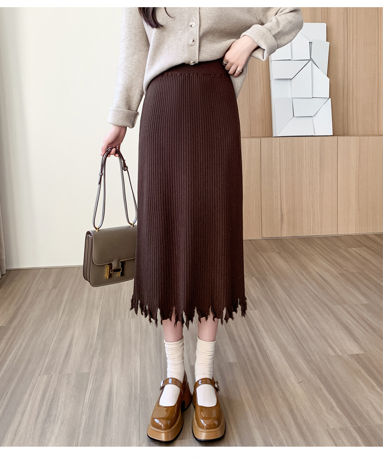 Knitted woolen yarn tassel bag long skirt for women