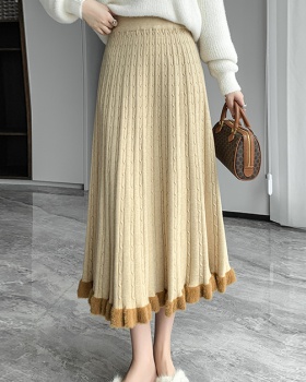 High waist pleated mink hair knitted skirt for women
