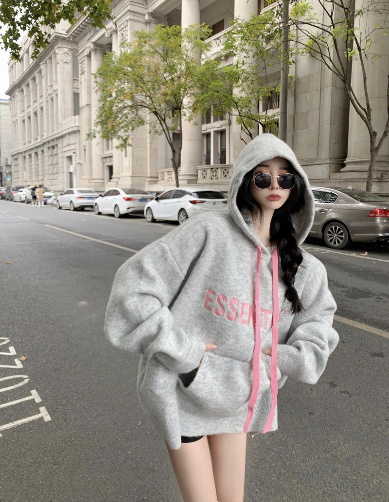 Knitted letters sweater hooded autumn and winter hoodie