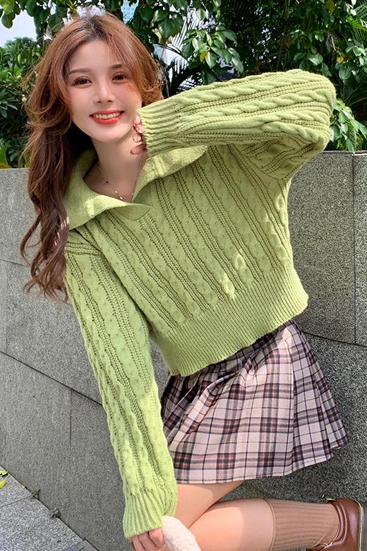 Knitted pure pullover lapel Casual autumn twist sweater