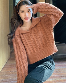 Knitted pure pullover lapel Casual autumn twist sweater