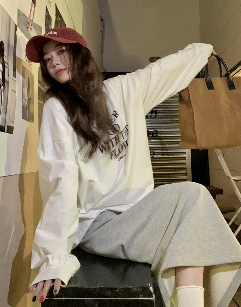 Long loose lazy hoodie long sleeve white hat for women