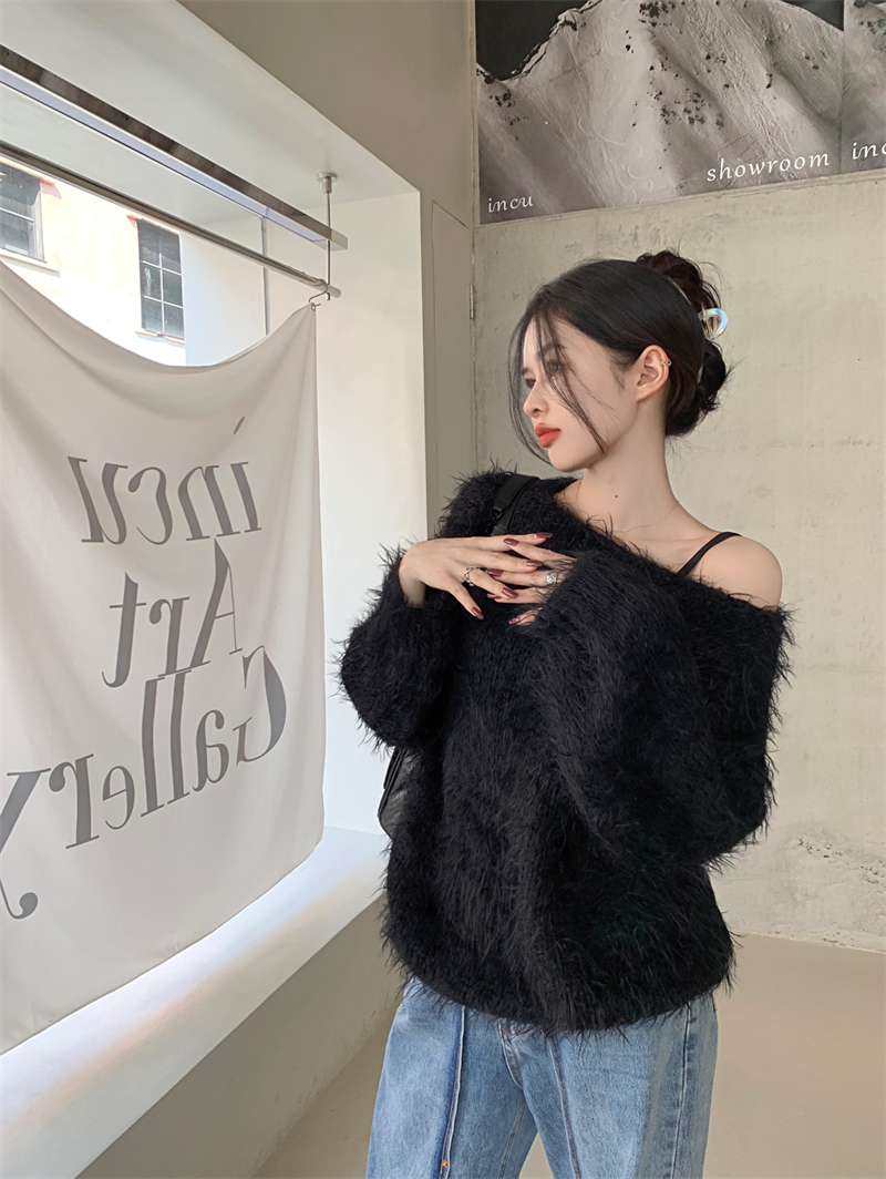 Lazy sweater imitation of mink hair tops for women