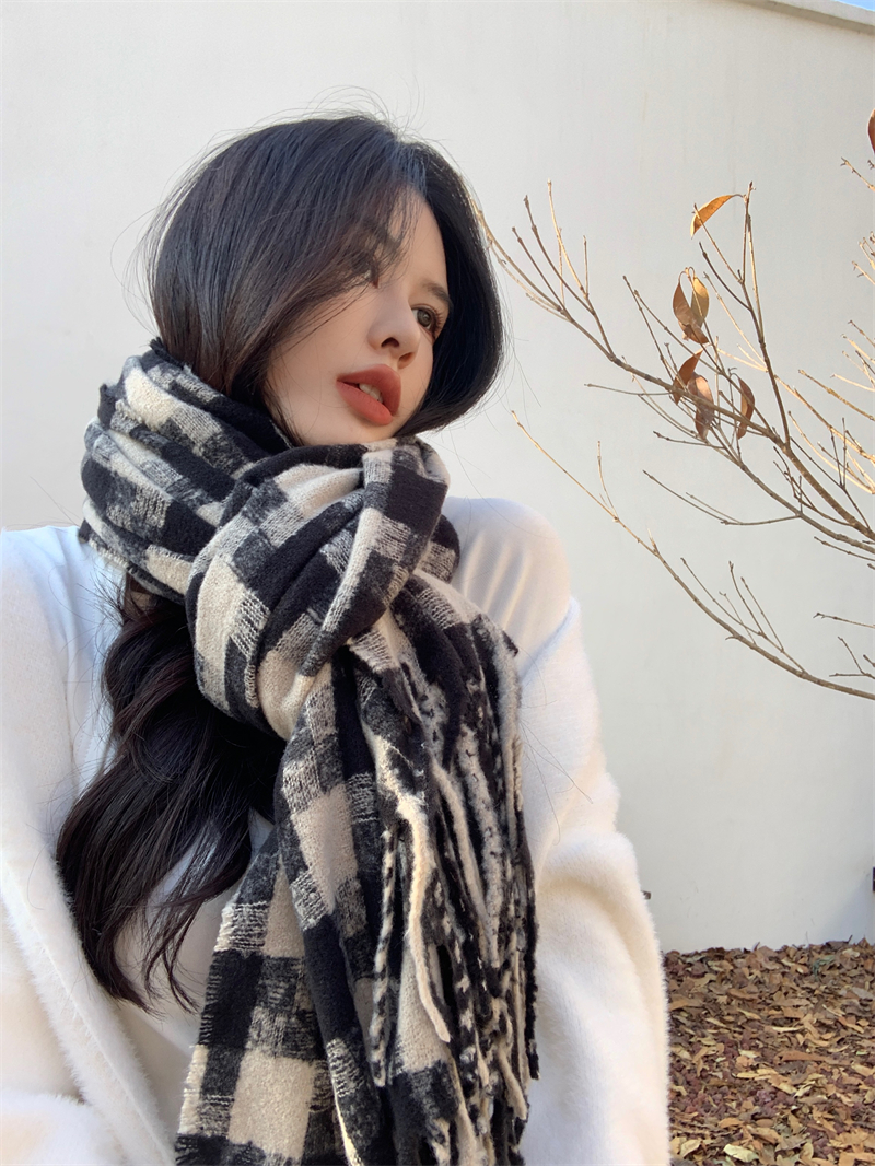 All-match scarf classic plaid black-white scarves for women