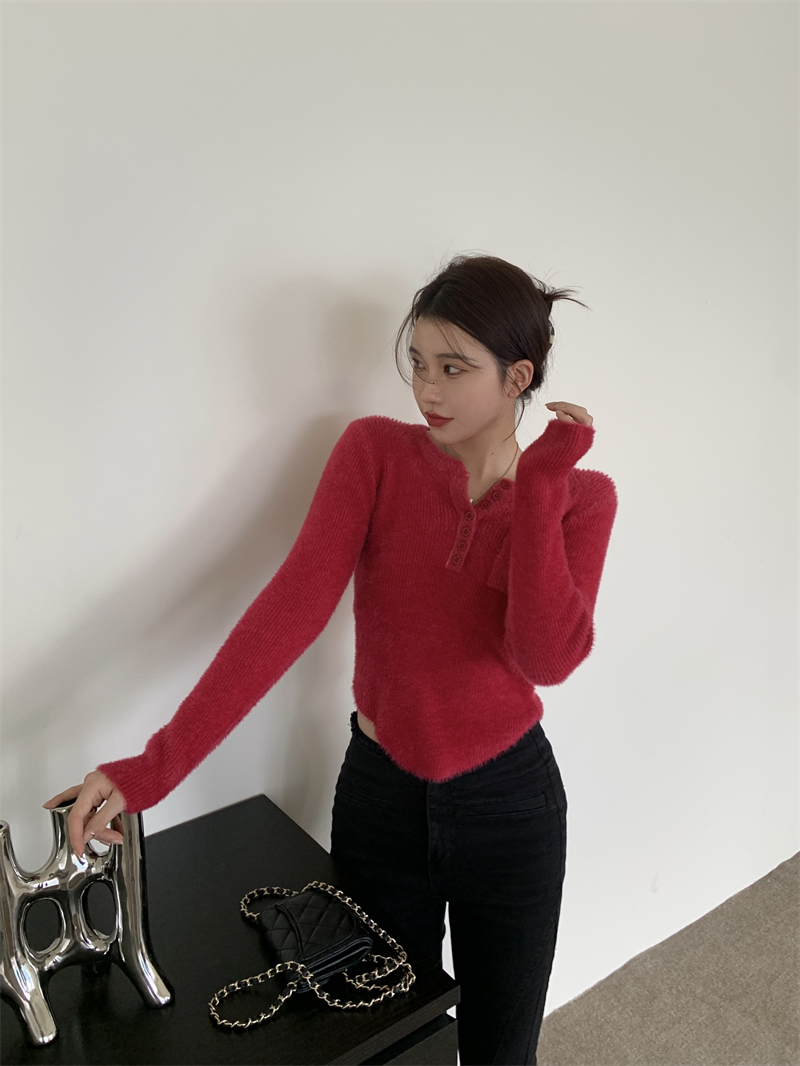 Maiden irregular tops knitted bottoming shirt