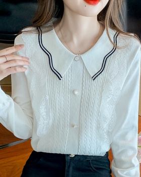 Knitted Western style lace bottoming splice sweater for women