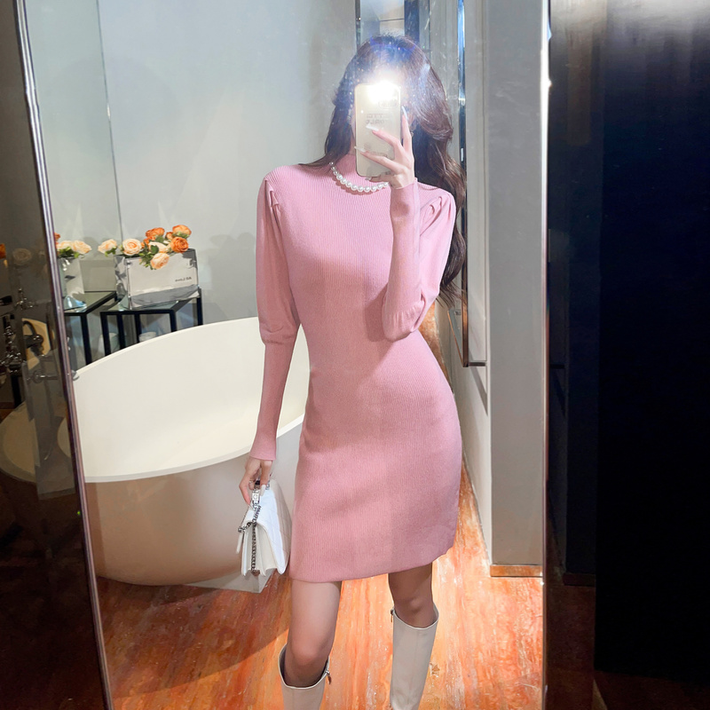 Puff sleeve temperament autumn and winter slim long dress