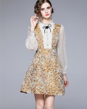 Long sleeve embroidery floral ladies dress for women