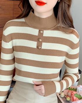 Pullover knitted buckle shirts retro arc tops for women
