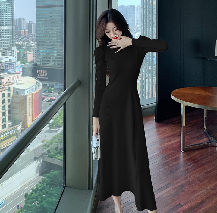 Puff sleeve autumn and winter sweater slim knitted dress