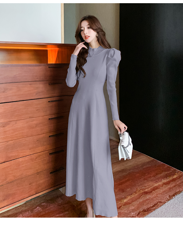 Puff sleeve autumn and winter sweater slim knitted dress