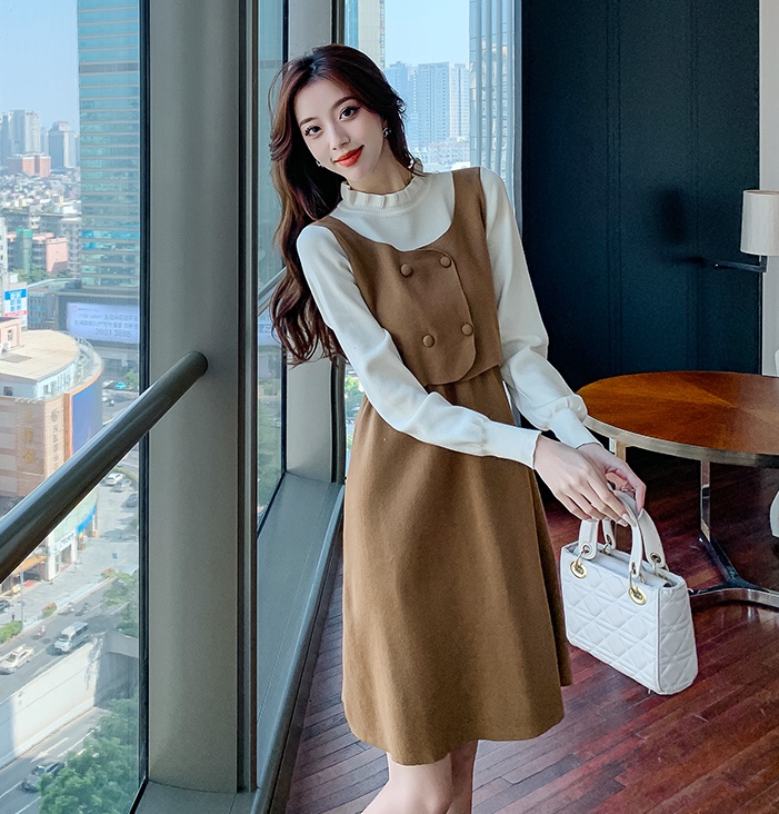 Autumn and winter knitted sweater Pseudo-two dress