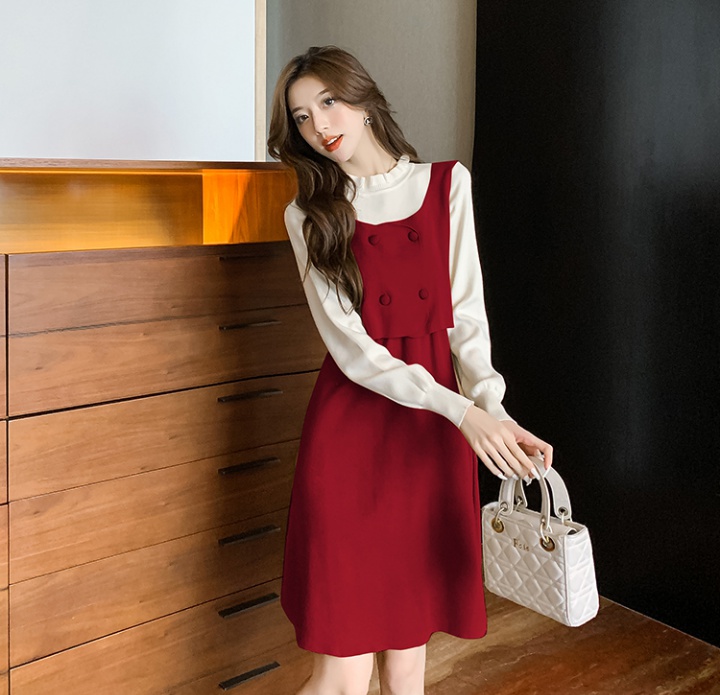 Autumn and winter knitted sweater Pseudo-two dress