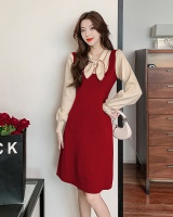 Pseudo-two fashion and elegant dress knitted sweater