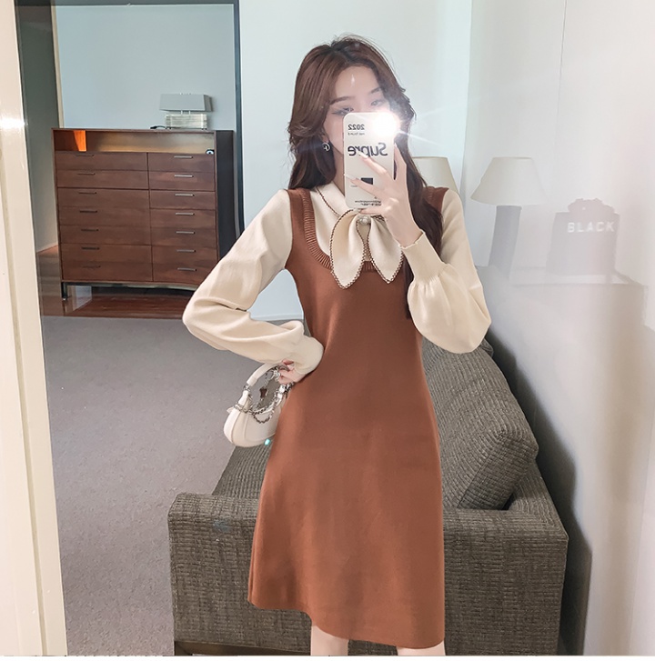 Pseudo-two fashion and elegant dress knitted sweater