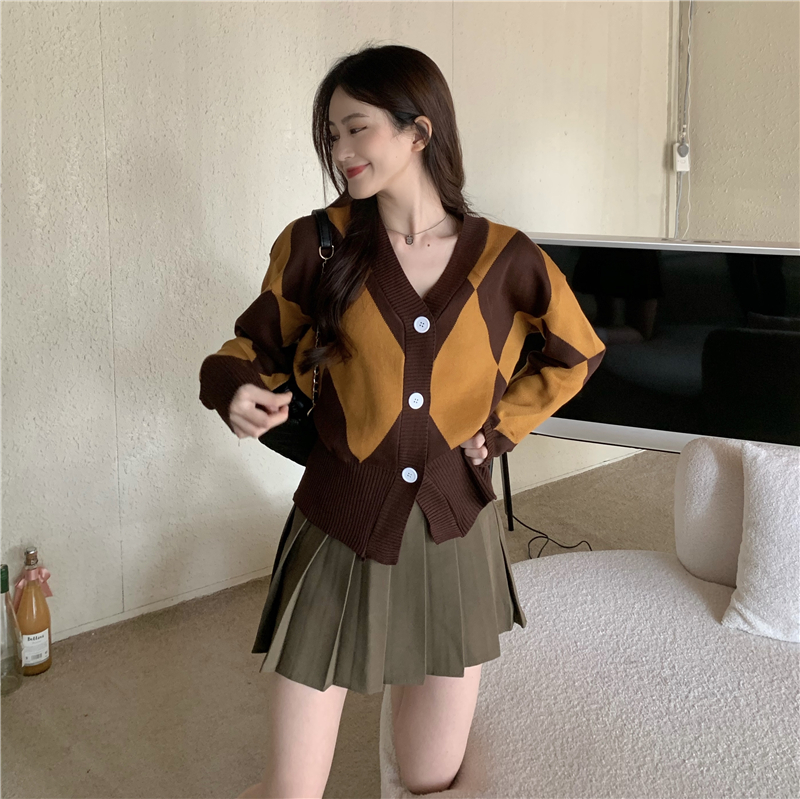 Autumn and winter quilted sweater retro cardigan
