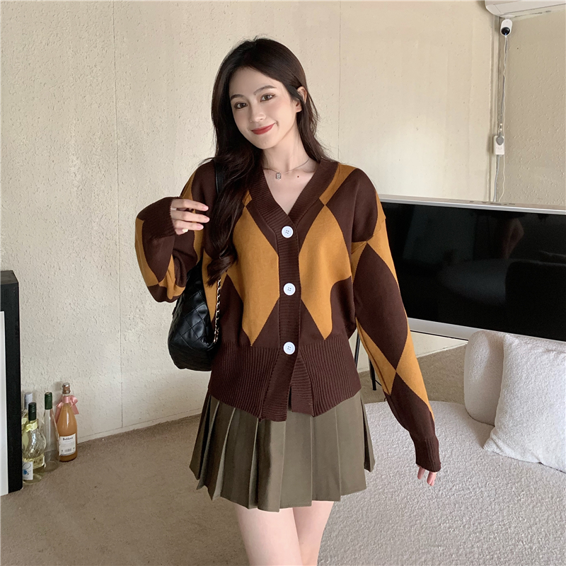 Autumn and winter quilted sweater retro cardigan