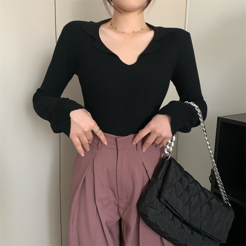 Bottoming slim thin sweater knitted V-neck tops