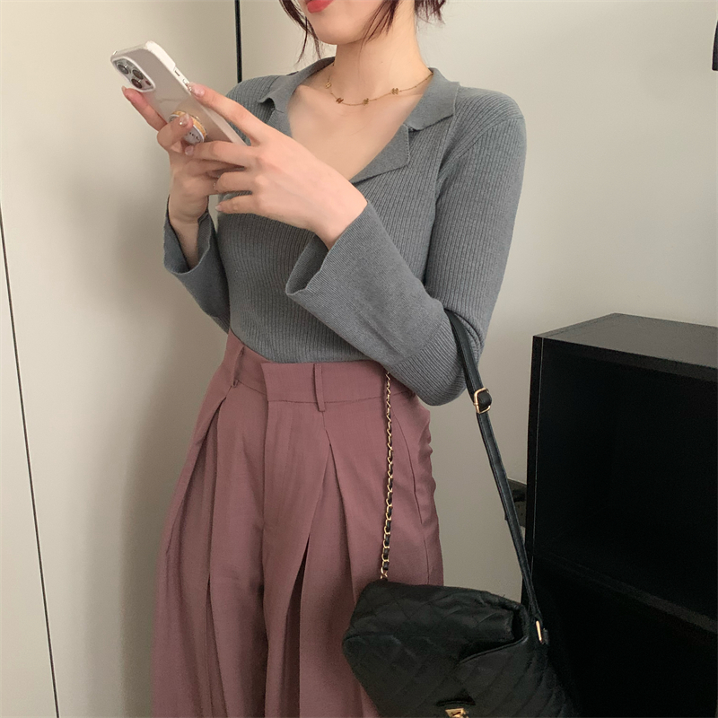 Bottoming slim thin sweater knitted V-neck tops