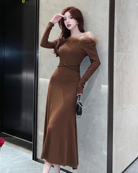 Sexy temperament long dress flat shoulder dress for women