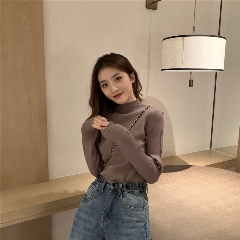 Pure pullover bottoming buckle sweater for women