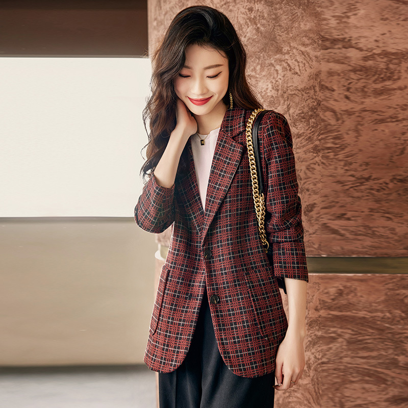 Slim autumn and winter coat plaid long business suit