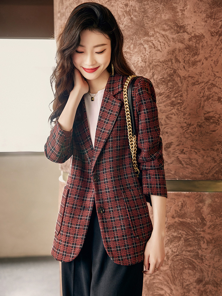 Slim autumn and winter coat plaid long business suit