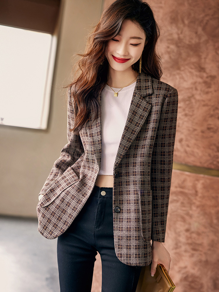 Slim autumn and winter coat plaid long business suit