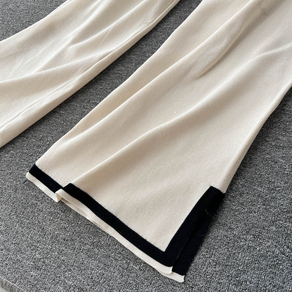 Split sweater wide leg pants 2pcs set for women
