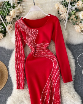 Long sleeve package hip European style bottoming tight dress