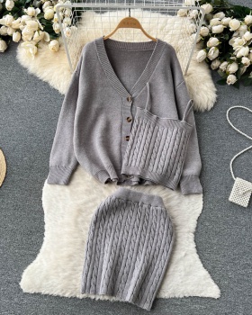 Autumn and winter sweater package hip cardigan 3pcs set