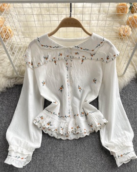 Autumn retro tops embroidery sweet shirt for women