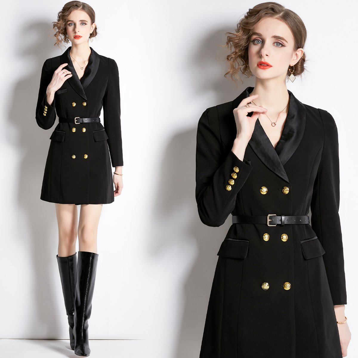France style with belt coat winter retro business suit