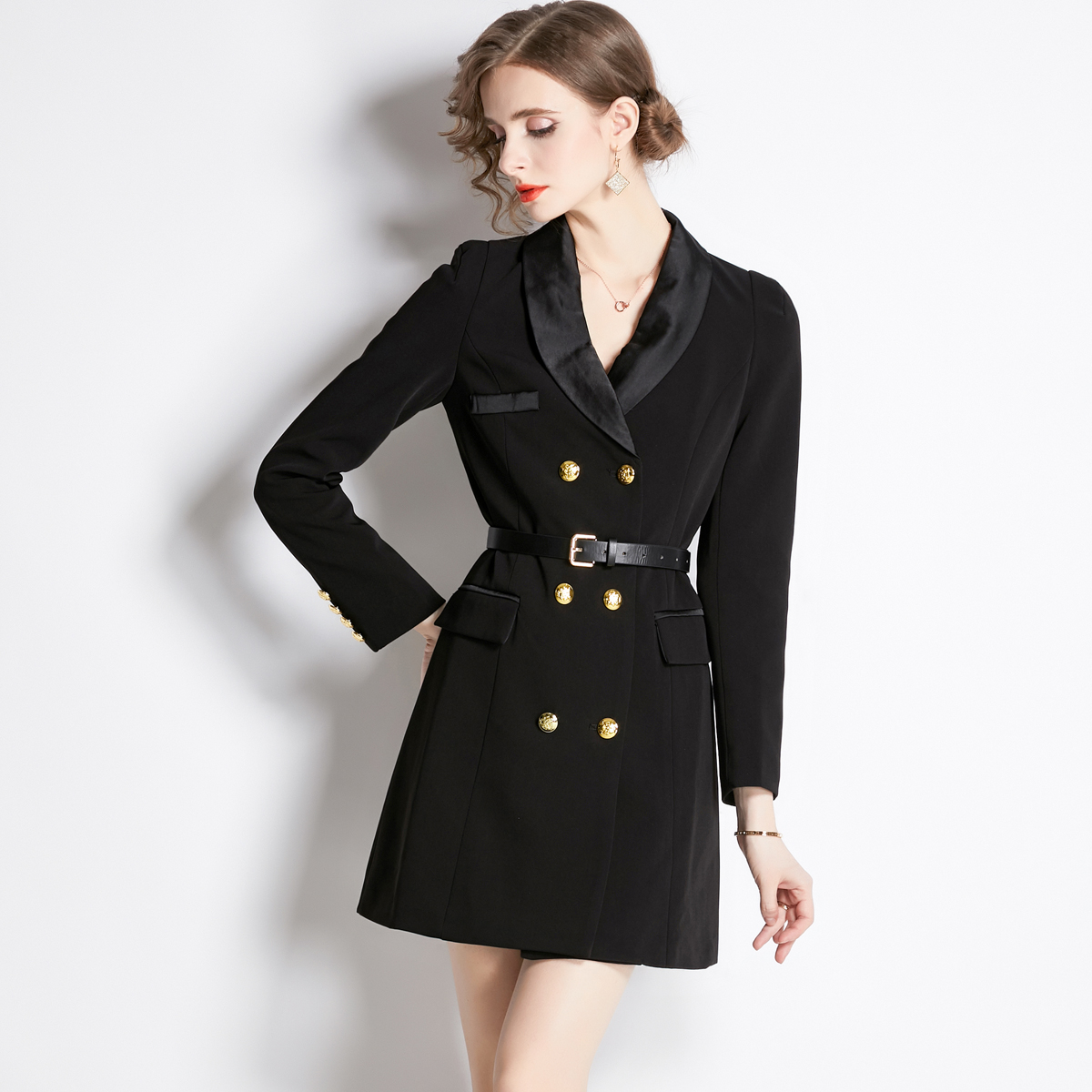 France style with belt coat winter retro business suit