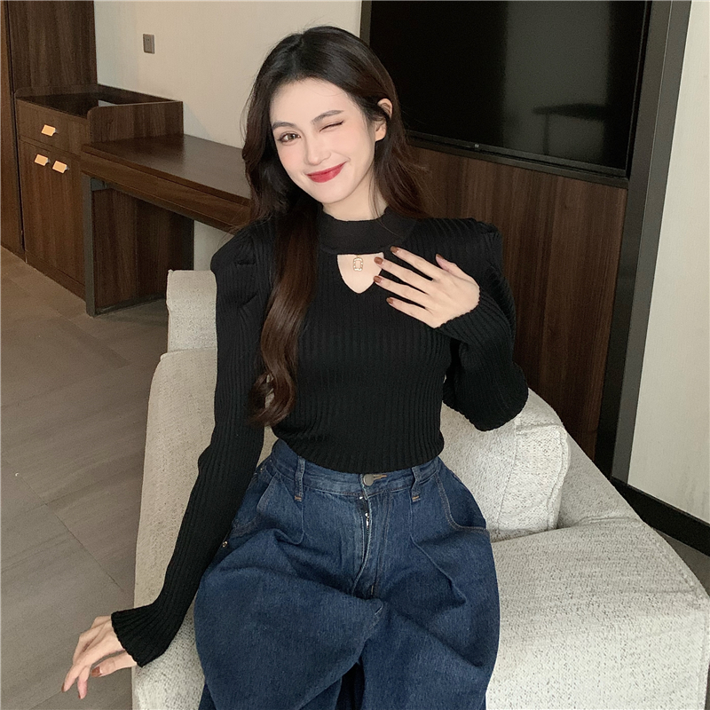 Korean style half high collar slim long sleeve sweater