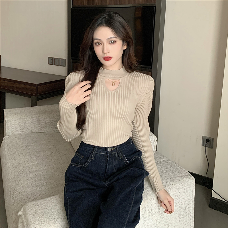 Korean style half high collar slim long sleeve sweater