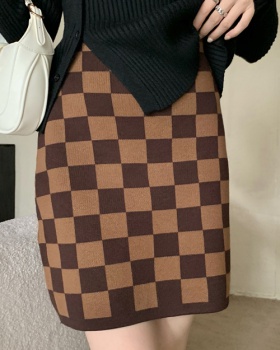 Chessboard high waist short skirt knitted skirt for women