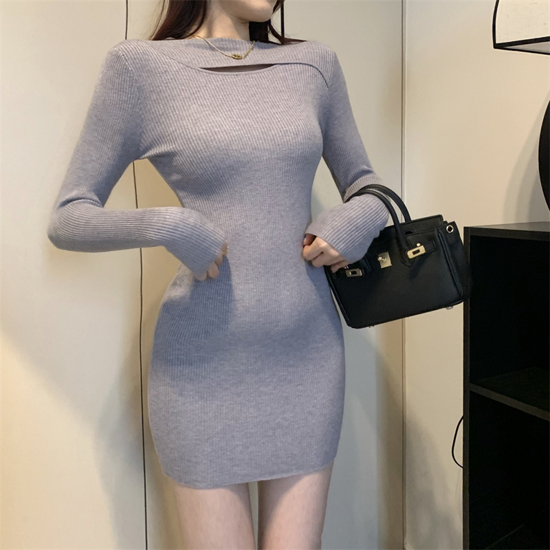 Western style slim hollow autumn and winter light dress