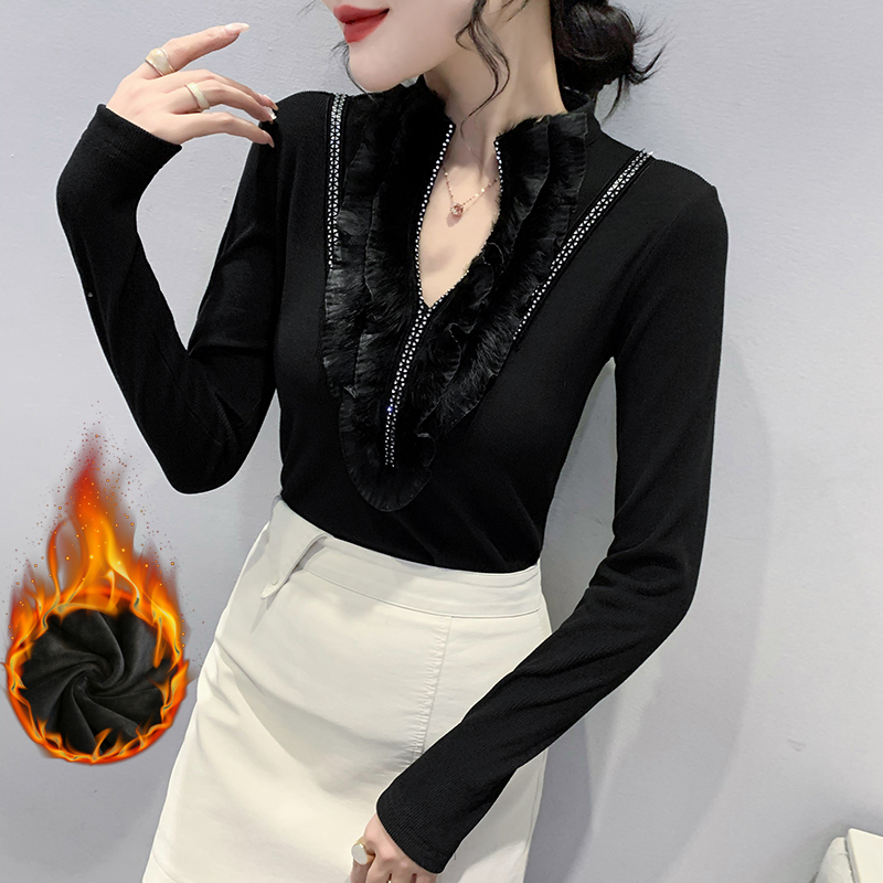Antique silver rhinestone bottoming shirt for women