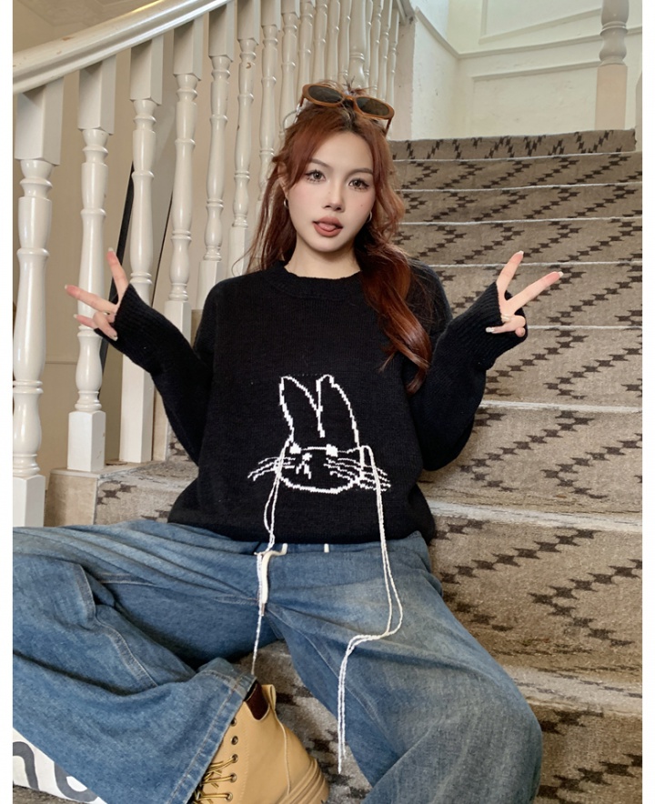 Embroidered round neck knitted sweater