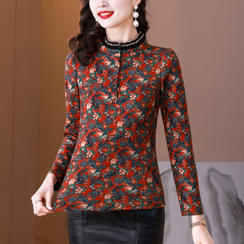 Printing complex thick plus velvet bottoming shirt