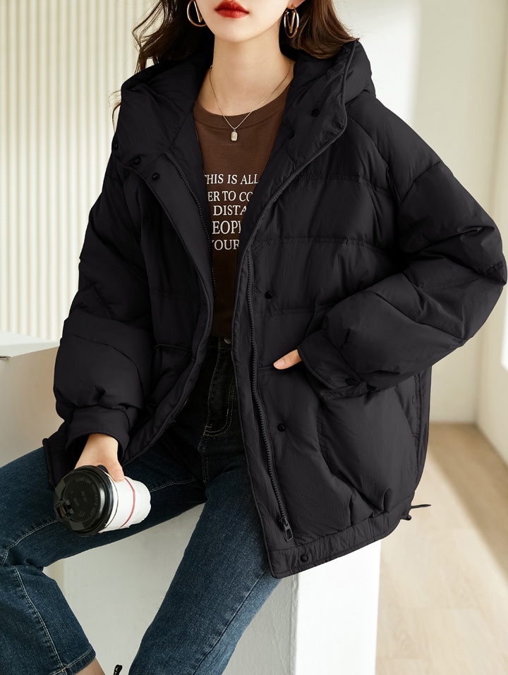 Loose thermal hooded tops large pockets winter down coat