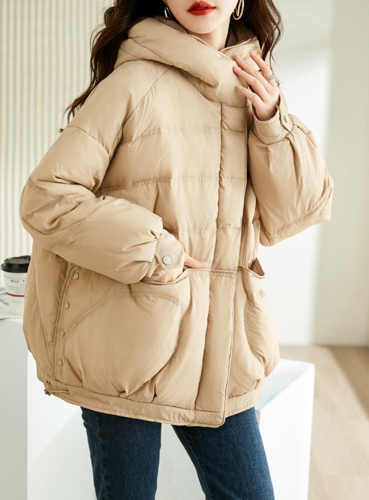 Loose thermal hooded tops large pockets winter down coat