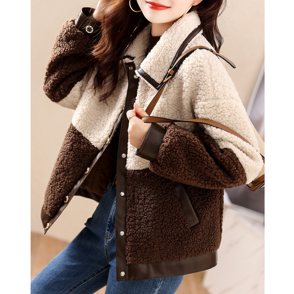 Casual short splice velvet jacket Korean style coat
