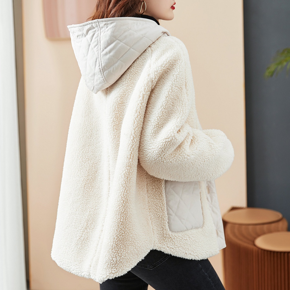Lamb fur autumn and winter tops hooded coat for women