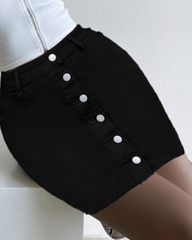 Denim European style black package hip short skirt for women